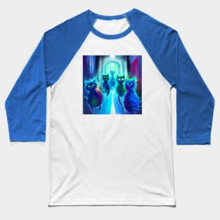 Blue Cats Flank the Sides of a Mysterious Long Corridor Baseball T-Shirt